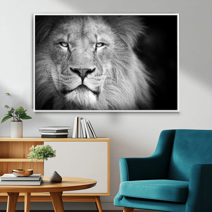 94453-MGV-FC-36X24_White-Lion Portrait Wall Art – Black and White King of the Jungle Canvas Print, Safari Wildlife Decor for Office, Bedroom, or Living