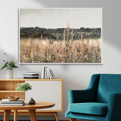 46308-MGV-FC-36X24_White-Wildflower Field Wall Art – Rustic Meadow Landscape Canvas Print, Country Nature Decor for Living Room, Bedroom or Farmhouse