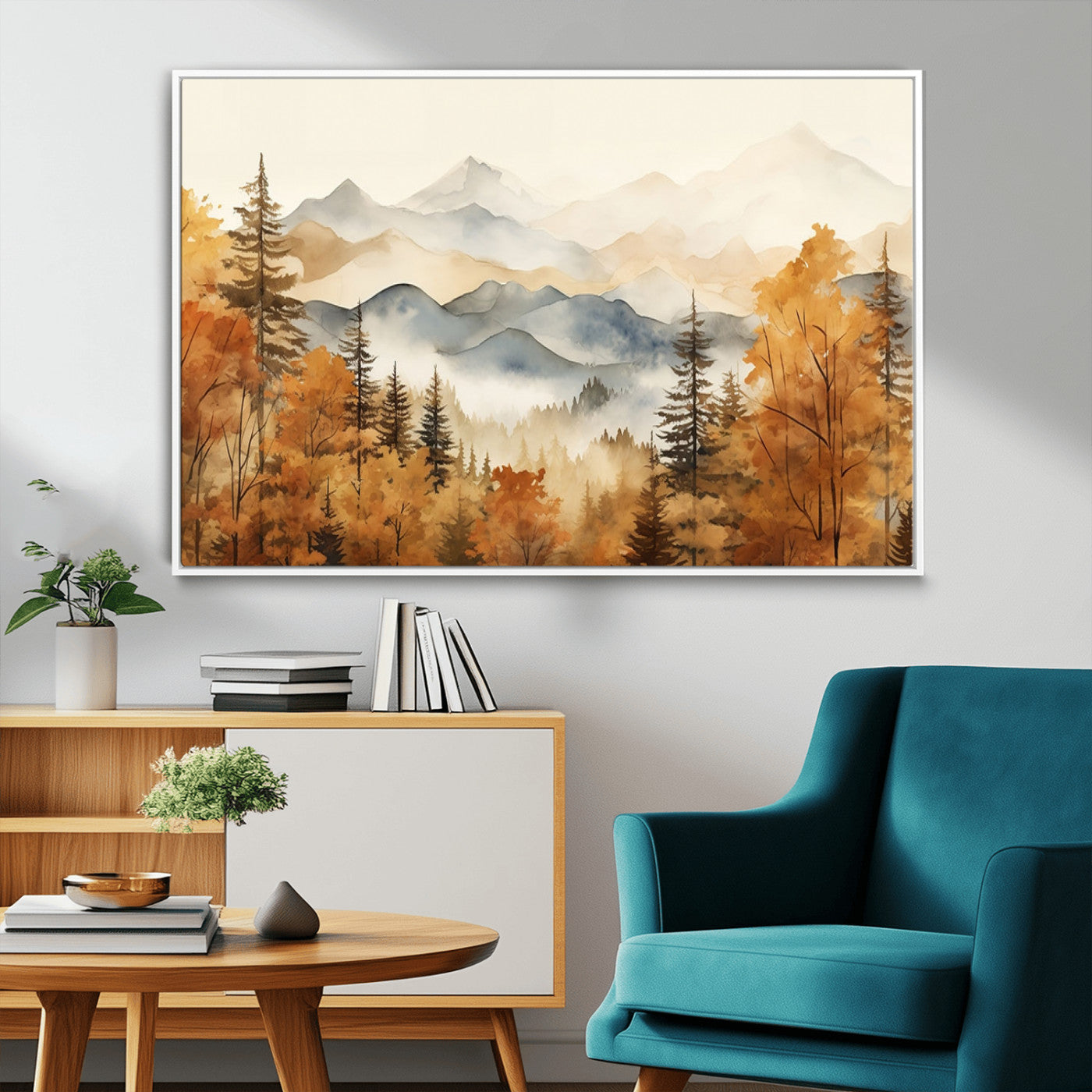 72950-MGV-FC-36X24_White-Autumn Mountain Forest Wall Art – Golden Fall Landscape Canvas Print, Nature-Inspired Home Decor for Living Room, Bedroom or