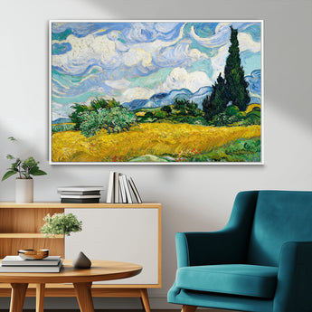 97252-MGV-FC-36X24_White-Wheat Field with Cypress – Van Gogh Wall Art, Impressionist Landscape Canvas Print, Rustic Home Decor for Living Room or Office