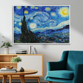 39177-MGV-FC-36X24_White-Starry Night Wall Art – Vincent van Gogh Famous Painting Canvas Print, Timeless Starry Sky Decor for Living Room, Bedroom or