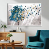37564-MGV-FC-36X24_White-Butterfly Tree Wall Art – Modern Nature Canvas Print with Blue and Golden Butterflies, Elegant Decorative Painting for Living Room