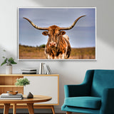 18594-MGV-FC-36X24_White-Texas Longhorn Bull Wall Art – Rustic Western Cattle Canvas Print, Country Farmhouse Decor for Living Room, Office or Cabin