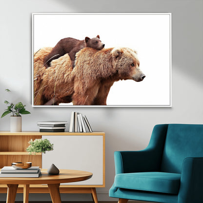 76943-MGV-CV-36X24-Mom Bear Wall Art Canvas Print, Framed Bear Photography Art Picture Print, Rustic Bear and Cub Perfect Rustic Farmhouse Decor