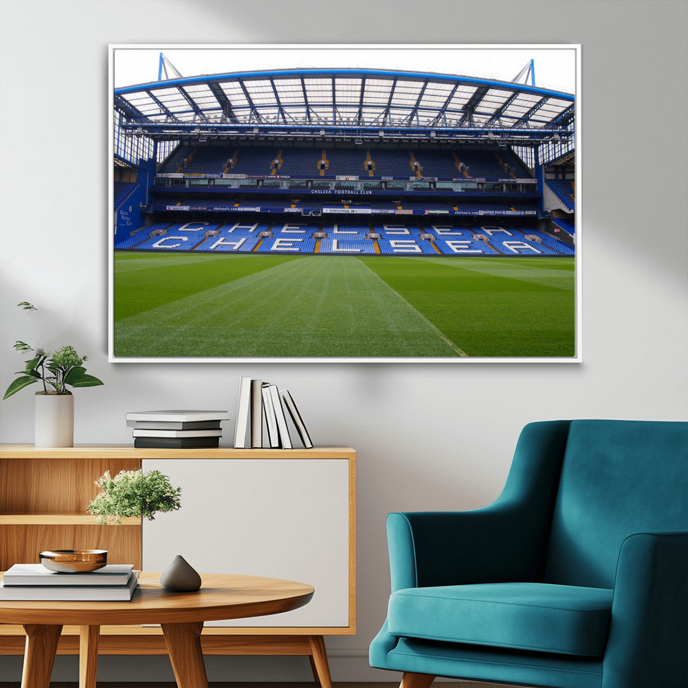 59508-MGV-FC-36X24_White-Chelsea Stadium Wall Art – Stamford Bridge Football Arena Canvas Print, Iconic Soccer Artwork for Living Room, Office, Game Room