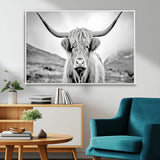 80564-MGV-CV-36X24-Highland Cow Wall Art – Black and White Scottish Highland Canvas Print, Rustic Farmhouse Decor for Living Room, Bedroom or Office