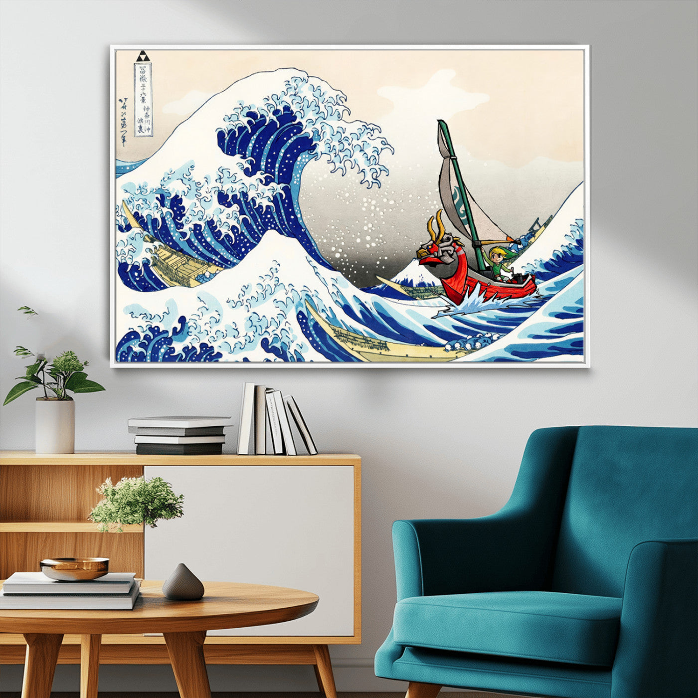 19450-MGV-FC-36X24_White-Great Wave Adventure Wall Art – Japanese Style Ocean Canvas Print, Fantasy Sailing Decor for Living Room, Bedroom or Office