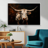 70522-MGV-FC-36X24_White-Longhorn Bull Wall Art – Striking Canvas Print of Majestic Bull, Premium Animal Decor for Home, Office, Man Cave, or Living Room