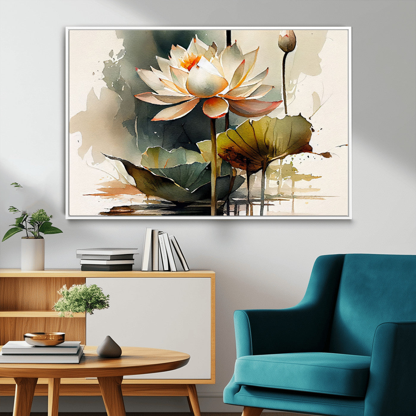 62531-MGV-CV-36X24-Lotus Flower Wall Art – Watercolor Botanical Canvas Print, Tranquil Nature Artwork for Living Room, Bedroom or Meditation Space