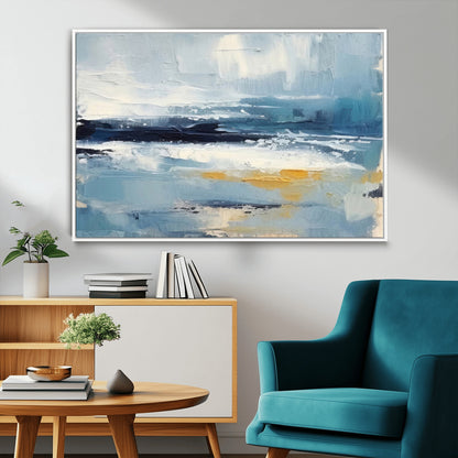 19746-MGV-CV-36X24-Abstract Ocean Wall Art – Modern Coastal Canvas Print with Blue, White and Gold Textures, Contemporary Seascape Painting for
