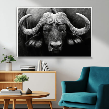 75273-MGV-FC-36X24_White-Buffalo Wall Art – Black and White African Buffalo Canvas Print, Rustic Wildlife Animal Artwork for Farmhouse, Living Room,