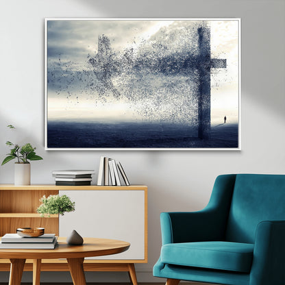 55718-MGV-CV-36X24-Surreal Cross Wall Art – Spiritual Faith Canvas Print, Abstract Christian Artwork with Modern Religious Symbol for Living Room,