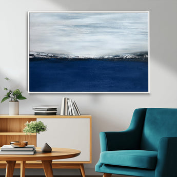 62197-MGV-CV-36X24-Abstract Ocean Wall Art – Minimalist Blue and White Canvas Print, Modern Coastal Seascape Painting for Bedroom, Living Room or