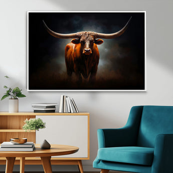 48896-MGV-CV-36X24-Texas Longhorn Wall Art – Rustic Western Bull Canvas Print and Farmhouse Cattle Painting for Living Room, Ranch, or Office Decor .