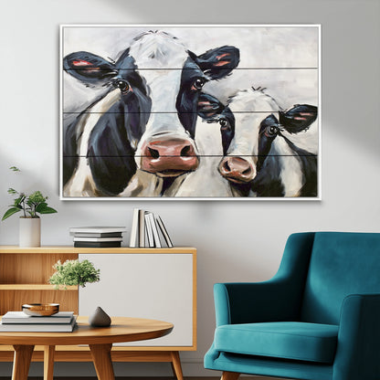 28934-MGV-FC-36X24_White-Farmhouse Cow Wall Art – Rustic Black and White Dairy Cattle Canvas Print, Country Barn Animal Painting for Kitchen, Living Room