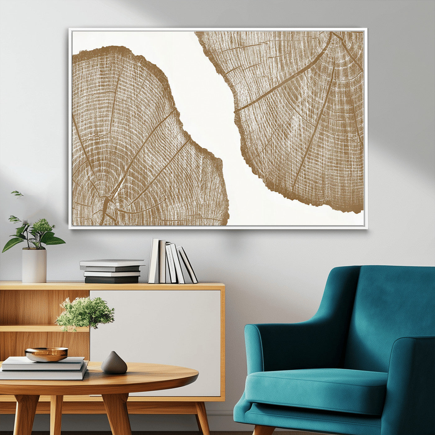 99692-MGV-FC-36X24_White-Tree Ring Linocut Wall Art Canvas Print, Framed Wood Cut Art Picture Print, Tree Rings Perfect Minimalist Rustic Decor Artwork