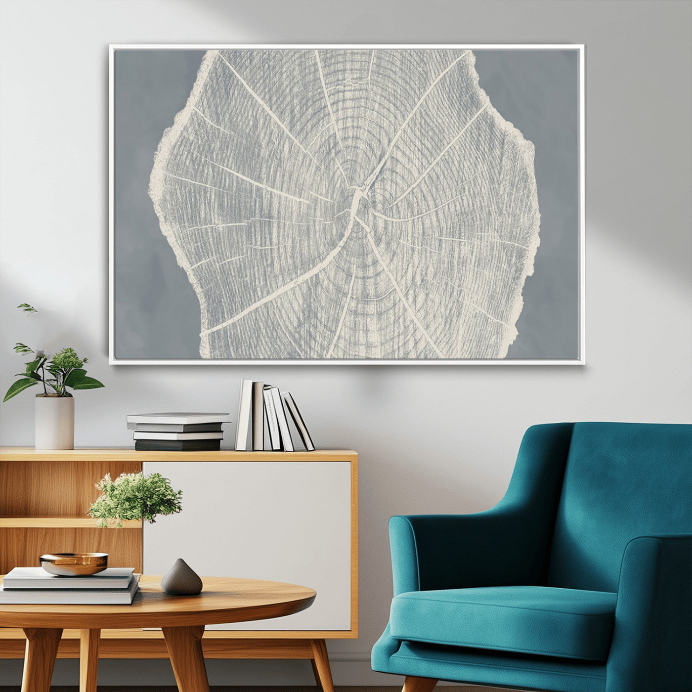 25547-MGV-CV-36X24-Tree Ring Wall Art Canvas Print, Framed Linocut Tree Ring Art Picture Print, Wood Texture Perfect Minimalist Farmhouse Decor