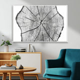 98709-MGV-CV-36X24-Tree Ring Wall Art – Black and White Canvas Print Rustic Wood Cross Section, Minimal Nature Inspired Decor for Living Room,
