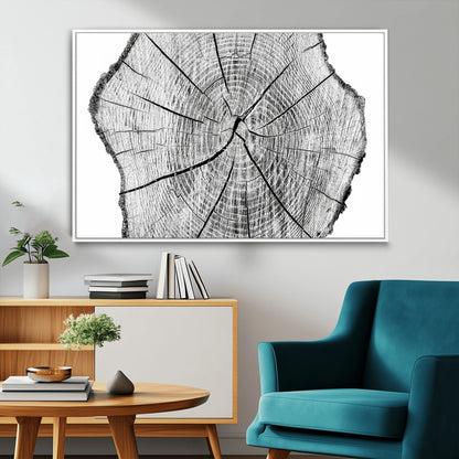 98709-MGV-CV-36X24-Tree Ring Wall Art – Black and White Canvas Print Rustic Wood Cross Section, Minimal Nature Inspired Decor for Living Room,