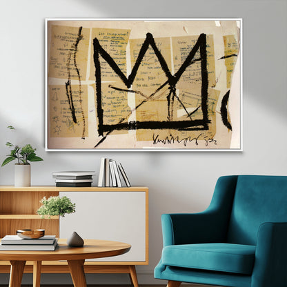 37215-MGV-FC-36X24_White-Abstract Crown Wall Art – Urban Graffiti Style Canvas Print Modern Street Art Design, Bold Contemporary Decor for Living Room,
