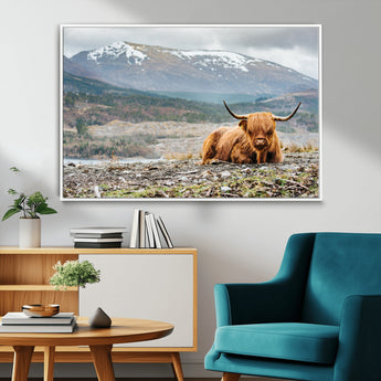 80252-MGV-CV-36X24-Scottish Cow Wall Art Canvas Print, Framed Highland Cow Art Picture Print, Highland Cattle Perfect Rustic Farmhouse Decor Artwork