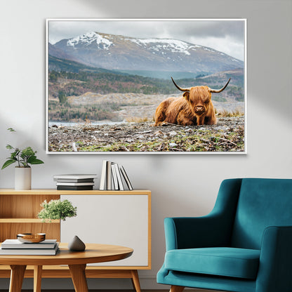 80252-MGV-CV-36X24-Scottish Cow Wall Art Canvas Print, Framed Highland Cow Art Picture Print, Highland Cattle Perfect Rustic Farmhouse Decor Artwork