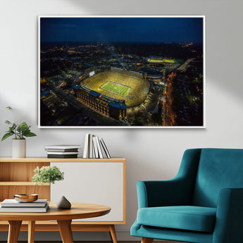33588-MGV-CV-36X24-Football Stadium Wall Art – Aerial Night Game Canvas Print Packed Field City Lights, Sports Photography Decor for Game Room, Man