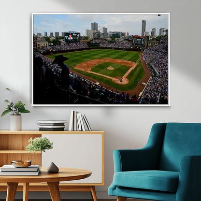 34859-MGV-CV-36X24-Wrigley Field Wall Art Canvas Print, Framed Chicago Cubs Stadium Art Picture Print, Wrigley Stadium Field Perfect Sport Room Decor