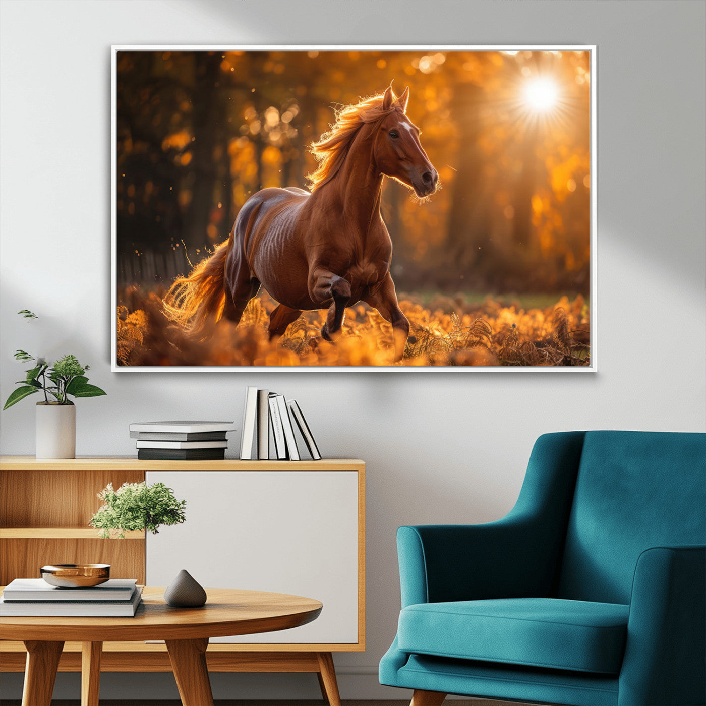 92144-MGV-CV-36X24-Sunset Horse Wall Art Canvas Print, Framed Horse Barn Art Picture Print, Majestic Horse Perfect Rustic Farmhouse Decor Artwork
