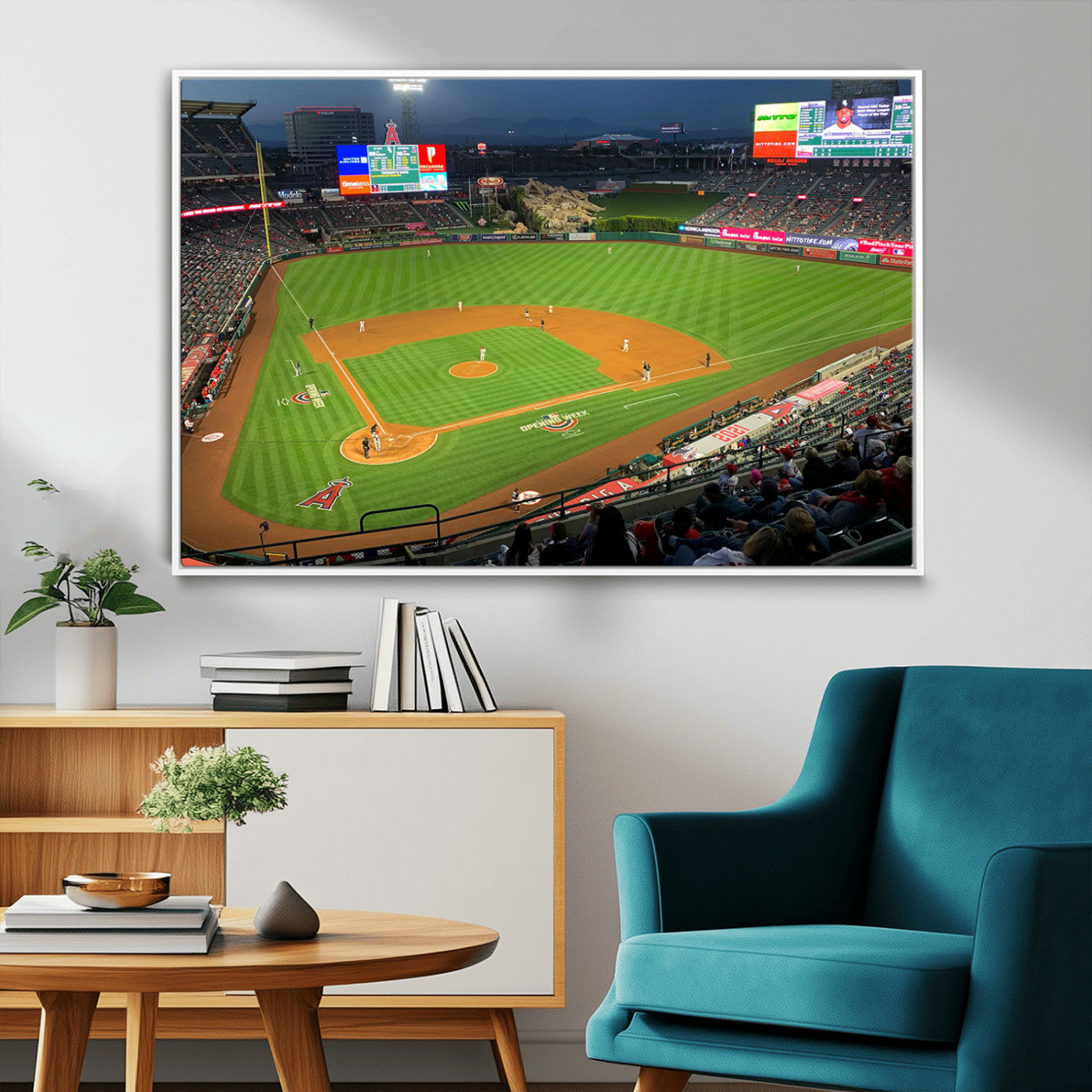 93707-MGV-CV-36X24-Los Angeles Stadium Wall Art Canvas Print, Framed Angel Stadium Field Art Picture Print, Anaheim Stadium Perfect Sports Room Decor