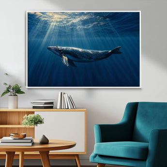 18052-MGV-CV-36X24-Whale Wall Art – Majestic Ocean Canvas Print Marine Life Underwater Sunlight Scene, Nautical Coastal Decor for Living Room,