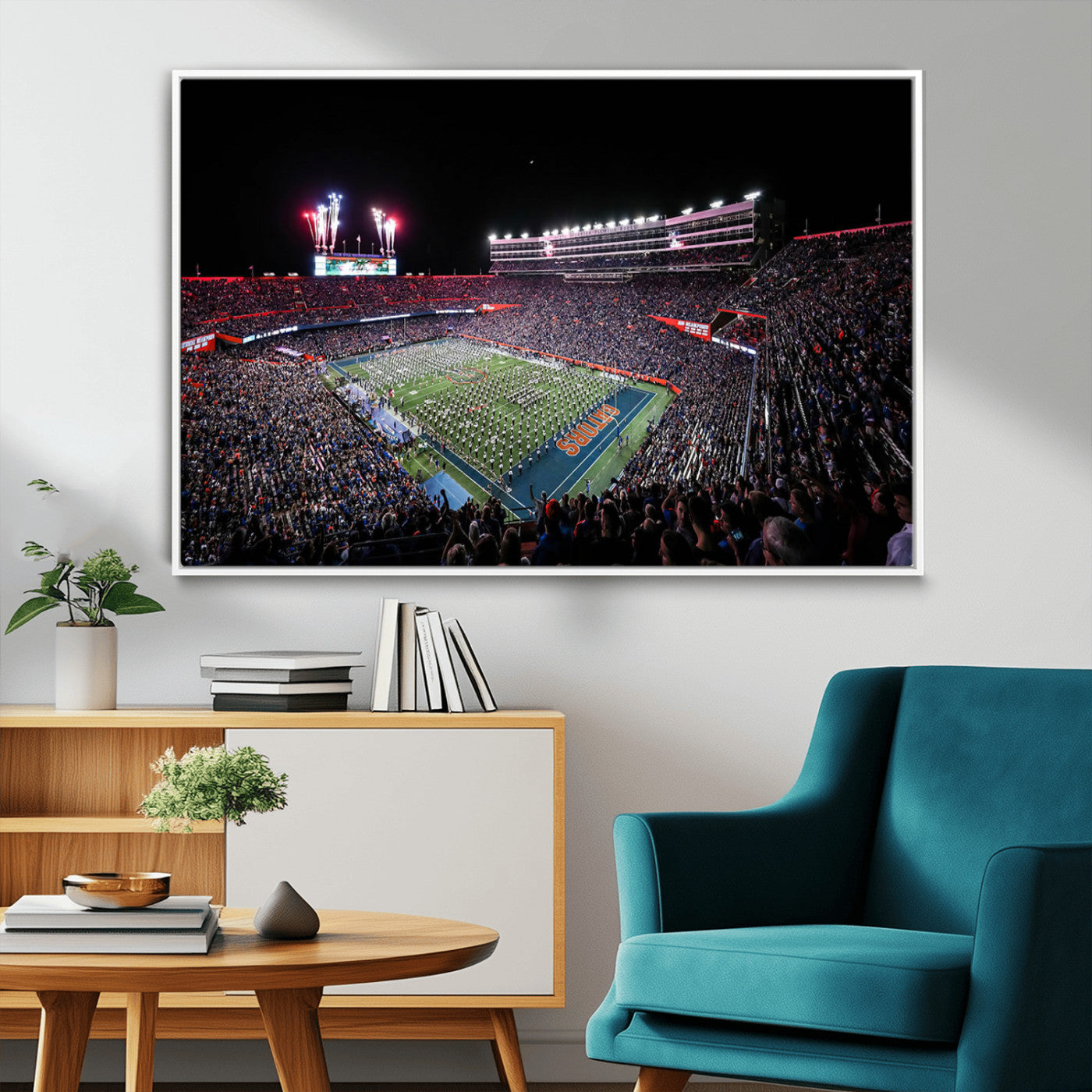 46899-MGV-CV-36X24-Ben Hill Griffin Stadium Wall Art Canvas Print, Framed Football Stadium Art Picture Print, Florida Football Stadium Perfect Sport