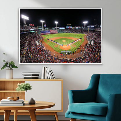 47365-MGV-FC-36X24_White-Fenway Park Stadium Wall Art Canvas Print, Framed Boston Baseball Stadium Art Picture Print, MLB Stadium Field Perfect Sport Room