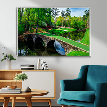 57655-MGV-FC-36X24_White-Golf Course Wall Art – Canvas Print Scenic Green Fairway Stone Bridge Water Reflection Landscape, Classic Sports Decor for Office,