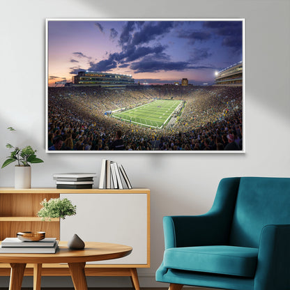 50825-MGV-FC-36X24_White-Notre Dame Stadium Wall Art Canvas Print, Framed Indiana Stadium Art Picture Print, Football Stadium Perfect Sports Room Decor