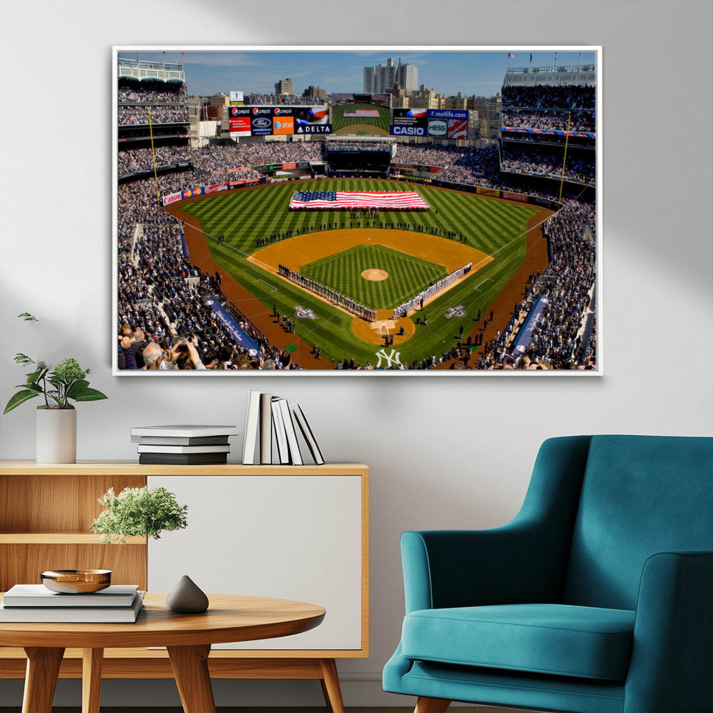 20879-MGV-FC-36X24_White-Yankee Stadium Wall Art Canvas Print, Framed New York Stadium Art Picture Print, Yankee Field Perfect Sport Room Decor Artwork