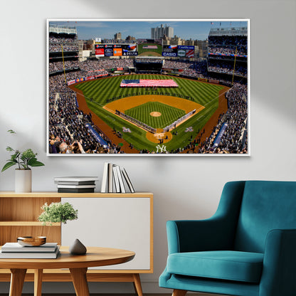 20879-MGV-FC-36X24_White-Yankee Stadium Wall Art Canvas Print, Framed New York Stadium Art Picture Print, Yankee Field Perfect Sport Room Decor Artwork