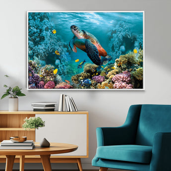 38661-MGV-CV-36X24-Sea Turtle Wall Art Canvas Print, Framed Ocean Wildlife Art Picture Print, Turtle Perfect Coastal Nature Decor Artwork