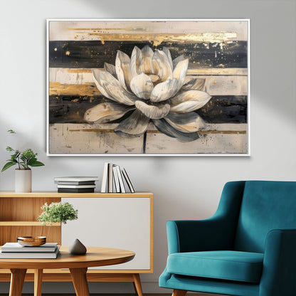 18807-MGV-CV-36X24-Lotus Flower Wall Art Canvas Print, Framed Abstract Lotus Art Picture Print, White Lotus Flower Perfect Abstract Floral Decor