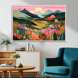 99638-MGV-CV-36X24-Sunset Meadow Wall Art – Panoramic Mountain Landscape with Wildflowers Canvas Print, Vibrant Nature Decor for Living Room, Bedroom