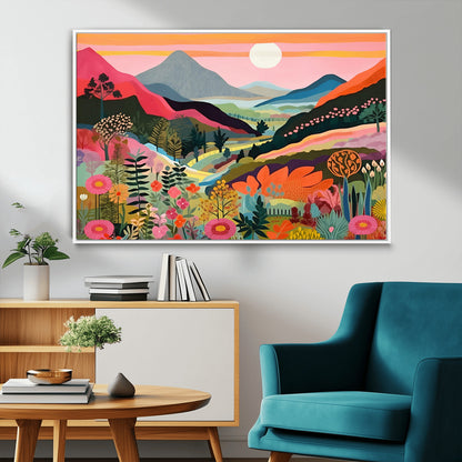 61376-MGV-FC-36X24_White-Floral Valley Wall Art – Panoramic Mountain Landscape Canvas Print, Vibrant Nature Decor for Living Room, Office, or Bedroom