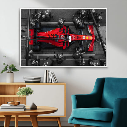 99356-MGV-FC-36X24_White-Ferrari Pit Stop Wall Art – Formula 1 Racing Car Canvas Print, Red Speed Machine Motorsport Decor for Office, Garage, Man Cave or