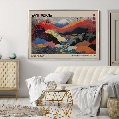 49228-MGV-FC-93X47-3P_Black-Kusama Wall Art – Vibrant Japanese Landscape Canvas Print, Modern Abstract Mountain and River Decor for Living Room, Office or Art