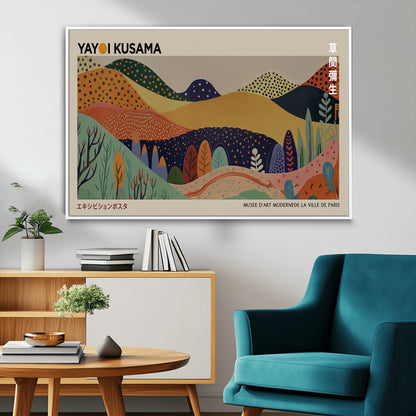 11242-MGV-CV-36X24-Kusama Wall Art – Abstract Colorful Hills Canvas Print, Modern Japanese Inspired Landscape Poster for Living Room, Office or