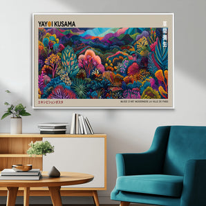 59772-MGV-FC-36X24_White-Yayoi Kusama Wall Art – Lush Multicolor Botanical Landscape Canvas Print, Abstract Garden Artwork for Modern Living Room, Bedroom