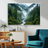 69453-MGV-CV-36X24-Mountain Forest Wall Art – Misty River and Evergreen Landscape Canvas Print, Nature Photography Poster for Living Room, Bedroom,
