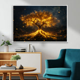 60194-MGV-FC-36X24_White-Glowing Tree Wall Art – Golden Roots Fantasy Canvas Print, Mystical Illuminated Tree Painting Poster for Living Room, Bedroom,