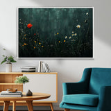 26218-MGV-CV-36X24-Wildflower Wall Art – Dark Botanical Floral Canvas Print, Modern Nature Painting Poster with Daisy Poppy Yellow Flowers for Living