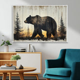 83875-MGV-CV-36X24-Sunset Bear Wall Art – Rustic Wildlife Canvas Print with Forest Silhouette, Cabin Lodge Decor for Living Room or Office