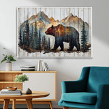 55777-MGV-CV-36X24-Rustic Bear Wall Art Canvas Print, Framed Mountain and Forest Art Picture Print, Wooden Bear Perfect Rustic Lodge Decor Artwork